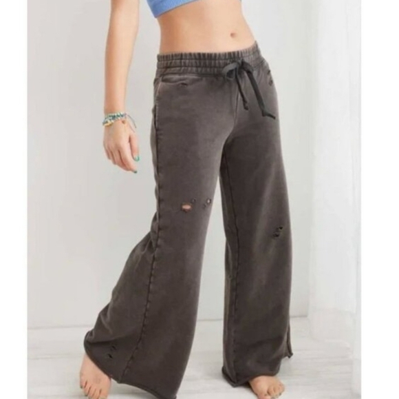American Eagle Outfitters Pants - Arie Wide Leg Sweatpants Distressed Gray Small